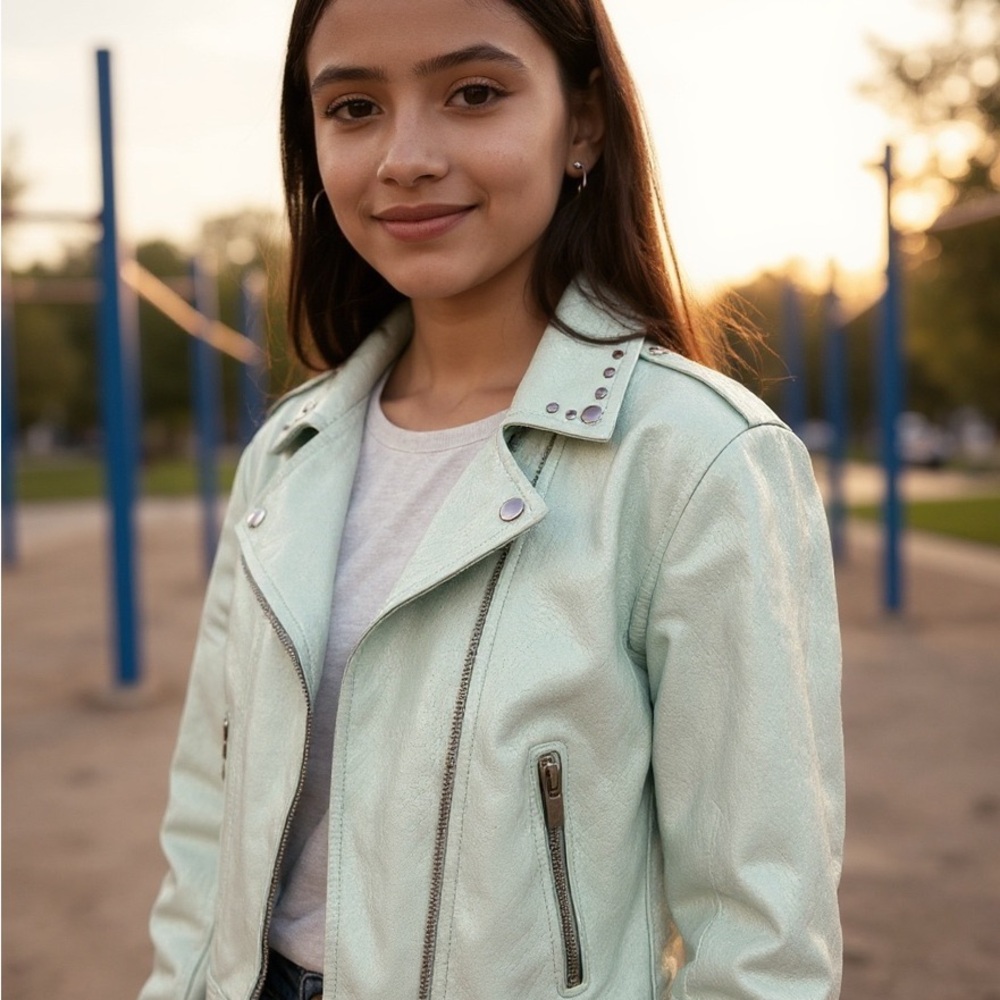 Justice Light Green Jacket with Stud Accents